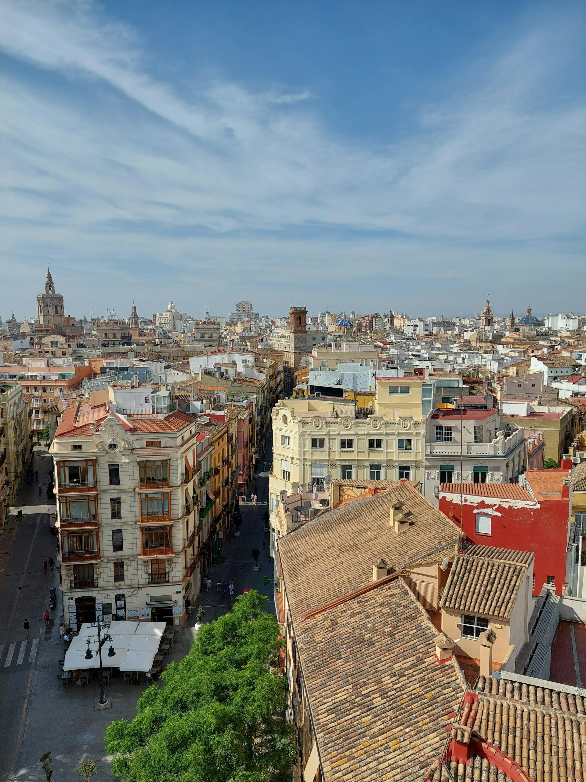 Expansive view of Valencia featuring historic architecture and a vibrant cityscape under a clear sky.